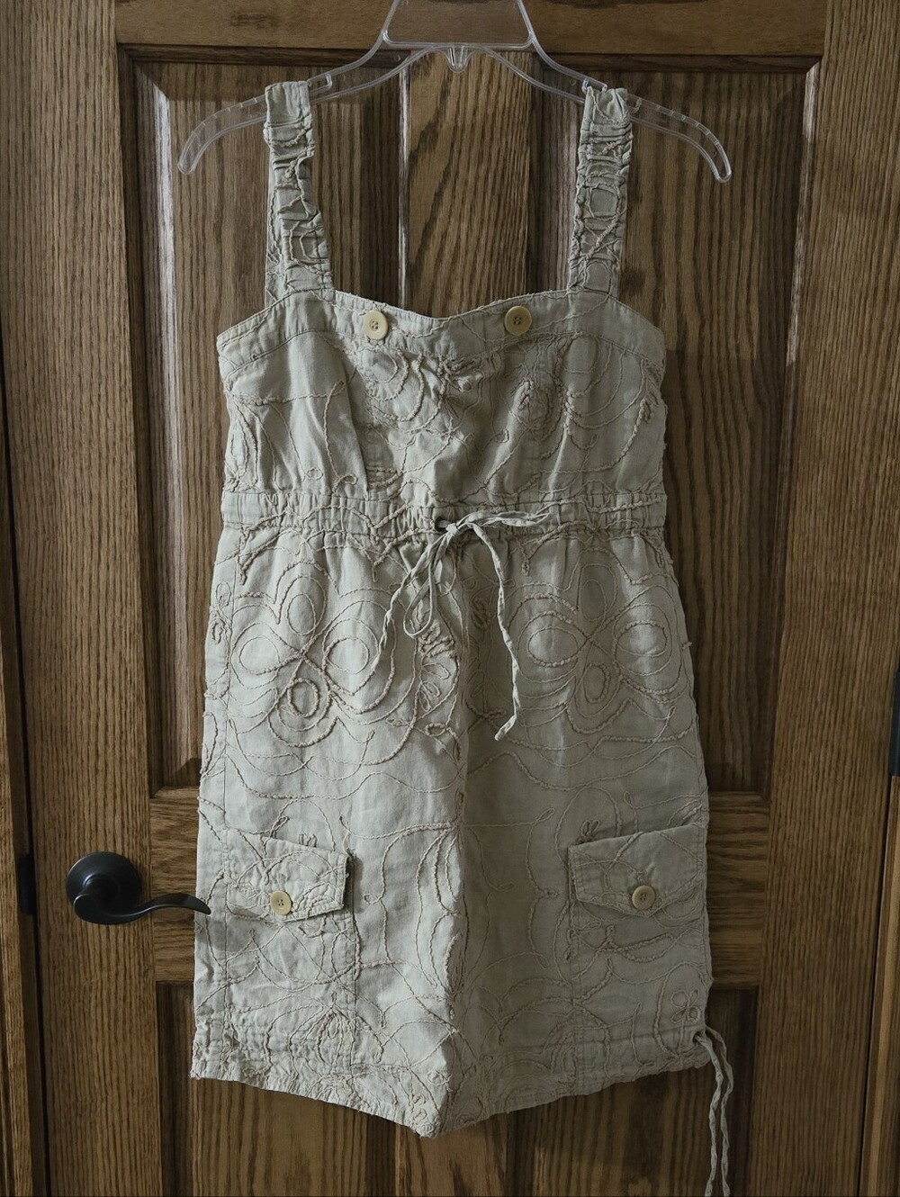 BCBGirls Beige Smocked Top with Pink Logo Tag